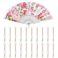 White Large Folding Silk Hand Fan - Elegant Chinese Rave Renaissance Fan for Festival & Dance - 20 Pack