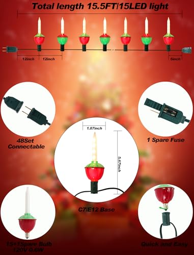Multicolor 15.5Ft Outdoor Christmas Bubble String Lights with 15 Red Green LEDs