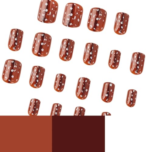 Fall Press on Nails Short Square with Reindeer Print - 24 Pack - Style-24
