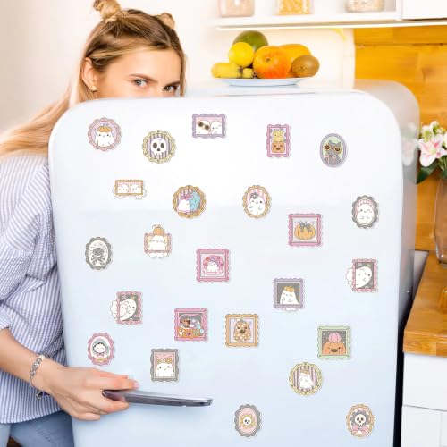 Halloween Fridge Magnets Set - Cute Ghost & Pumpkin Design, 24 Pcs, Reusable Refrigerator Stickers, Holiday Kitchen & Home Decor - Variation of Cute Ghost