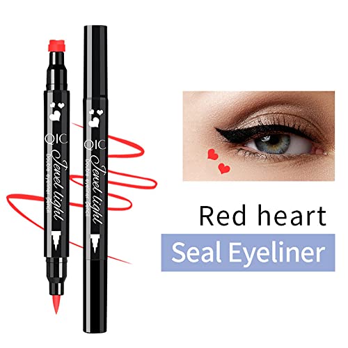 Heart Stamp Liquid Eyeliner Set - Red Waterproof Double-Side Makeup Pen - Halloween & Daily Eye Makeup