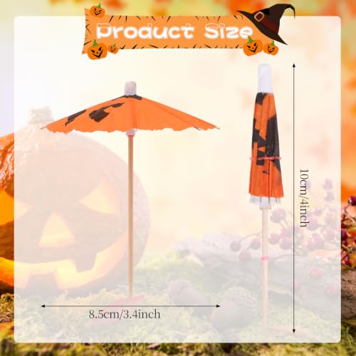 Halloween Pumpkin Cocktail Umbrellas - 100 Pack Party Drink Decor
