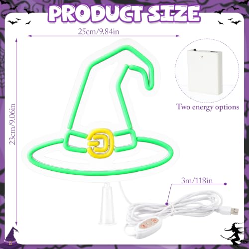 Halloween Tree Topper LED Witch Hat Lighted Decoration - 10 Inch, Green, with Base & Ties - Variation of Witch Hat