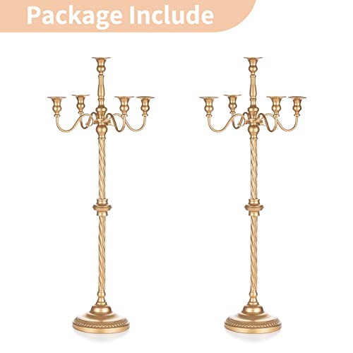 Tall Gold Candle Holders Set of 2 - 34 Inch Floor Candle Stands for Weddings & Holidays