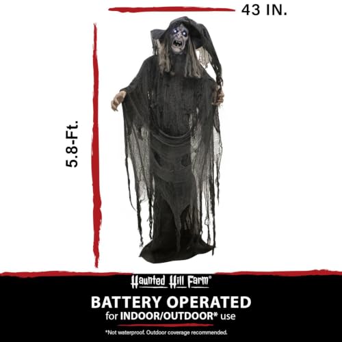 69-Inch Life-Size Animatronic Witch with Touch Activated Lights and Sound for Halloween Decorations