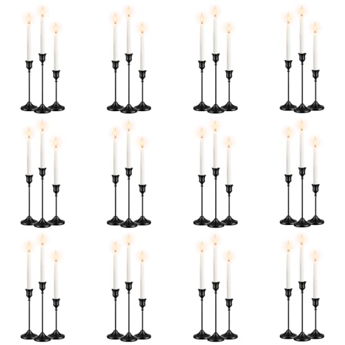 36 Pack Black Metal Taper Candle Holders Set - Rustic Modern Decor