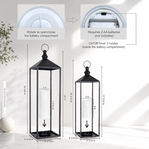 Decorkey 23'' & 19'' Black LED Candle Lantern Set with Timer - Indoor & Outdoor Decor