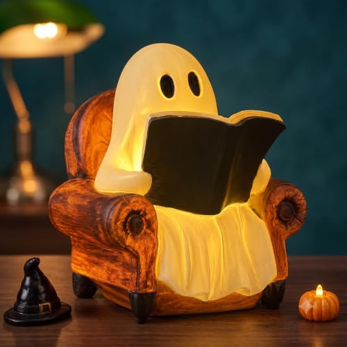 Cute Ghost Book Lamp with LED Light - Halloween & Reading Nook Decor