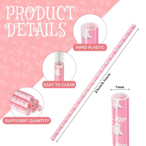 Halloween Ghost Reusable Drinking Straws - Pink Ghost 9 Inch Bulk 100 Pieces