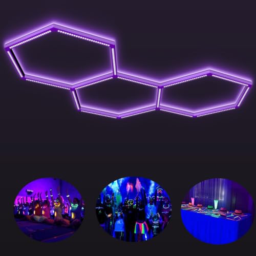 LED UV Black Lights Fixture for Neon Glow Party - 3 Hexagon Grids