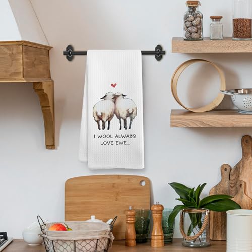 Sheep Valentines Day Kitchen Towels - Lamb Sheep Couple Gift - 16x24 Inches