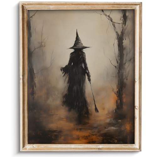 Halloween Witch Wall Art - Rustic Gothic Canvas Print, Unframed, 8x10 - Variation: Witch 10"L x 8"W