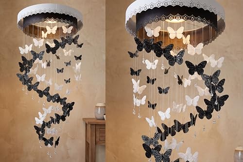 Black Feather Butterfly Wall Decor Set - 36 Monarch Decorations, 3 Sizes, Indoor & Outdoor Use (Variation: Black / 36)