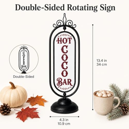 Reversible Coffee & Hot Cocoa Sign - Black & Red, 3D Metal Decor