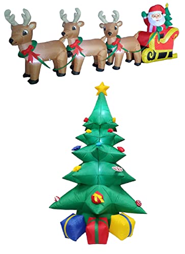 Christmas Inflatable Decorations Bundle - Santa, Reindeer, Tree, Lights
