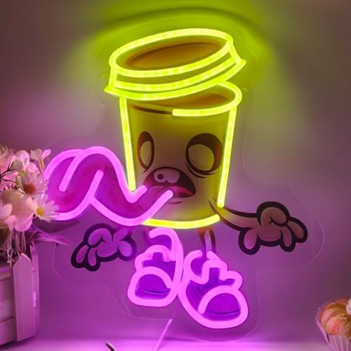 Zombie Cup Neon Sign - Yellow LED Spooky Wall Decor for Halloween & Parties