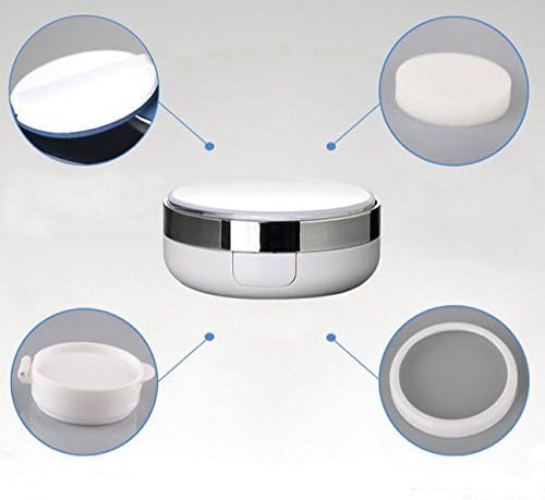 Skiennix Portable Air Cushion Puff Box - Luxurious White Silver Edge with Mirror & Powder Puff | 15g 0.5oz