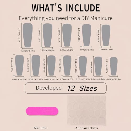 Pink Press On Nails - Long Square Coffin Fake Nails with Rhinestone Design, 3-Pink Gradient Variation, 24Pcs