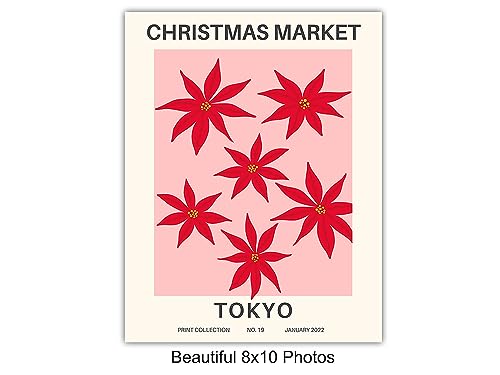 Mid-Century Modern Christmas Wall Art Prints - Holiday Decor, Abstract Art, Minimalist Flower Collage