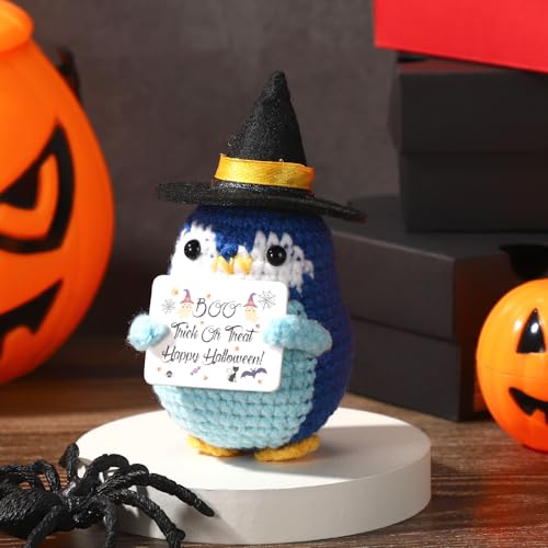 Cute Crochet Halloween Doll with Witch Hat - Blue Home Decor Gift