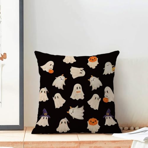Halloween Pillow Covers Set of 2 22x22 Inch Ghost Pumpkin Black and White Decor