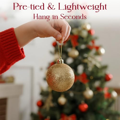 Gold Christmas Ornaments Set - 50 Shatterproof Holiday Tree Decorations