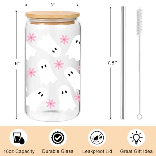 16oz Halloween Ghost Coffee Tumbler with Lid & Straw - Spooky Gift