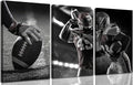 3Pcs Football Canvas Wall Art - Black and White Sports Decor, 16x12 Inches