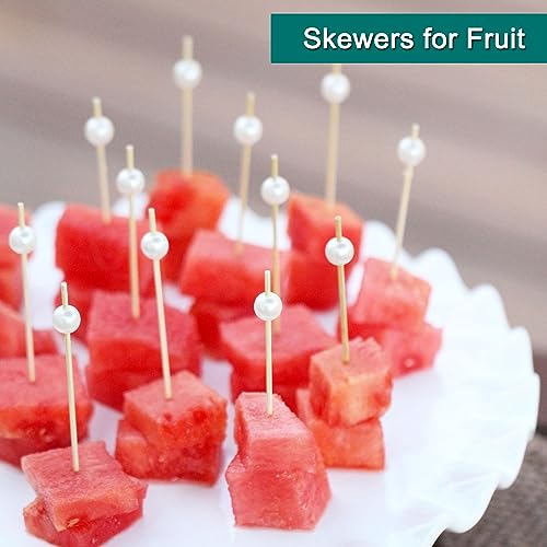 White Pearl Cocktail Picks Skewers - 100 pcs 4.7 Inch for Bridal Shower