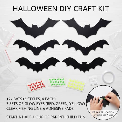 Halloween Hanging Bat Decorations 12-Pack - 3D Flying Plastic Bats for Indoor & Outdoor Yard Lawn Decor