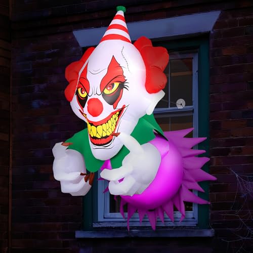 3.9 Ft Halloween Inflatable Clown with LED Lights for Window & Outdoor Decor