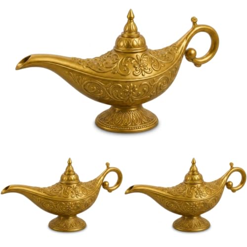 3 Pack Gold Vintage Magic Lamps Arabian Party & Halloween Prop - Costume Accessory
