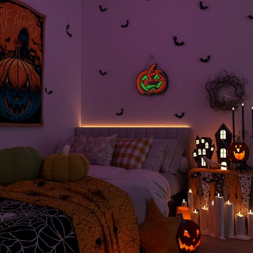 3D Infinite Mirror Pumpkin Night Light - Halloween LED Decor for Indoor & Outdoor, Battery & USB Powered, 12.2 x 16.54 Inches, Halloween Pumpkin Light - Black+Pink