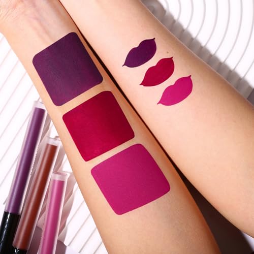 Matte Liquid Lipstick Set - Burgundy, Purple & Rose Red - Long Lasting & Waterproof