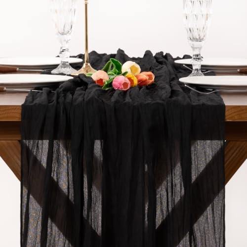 Black Cheesecloth Table Runner Pack of 2 Fall Halloween Rustic Decor