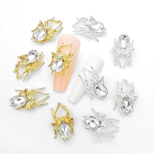 Halloween Spider Nail Charms Set - Gold Silver Alloy Rhinestones for Acrylic Nails & DIY Decor - Variation: Gold Silver Spider