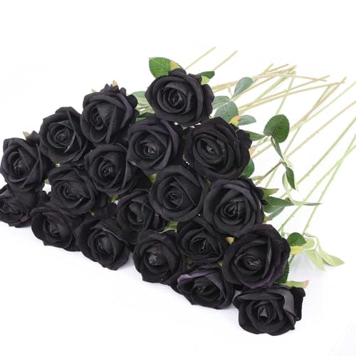 Black Artificial Roses Bulk 60 Long-Stem Silk Flowers for Decoration
