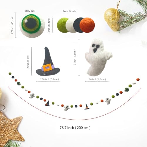 Halloween Felt Garlands Ghost Banner with Pom Poms - Fall Holiday Decor - Variation of THIS listing