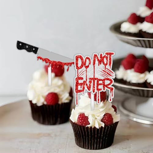 Halloween Cake Topper Picks 18pcs Red Glitter Party Decorations