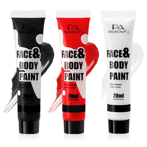 Face Paint Set - Water-Based Body Paint for Halloween - Black White Red - PASNOWFU