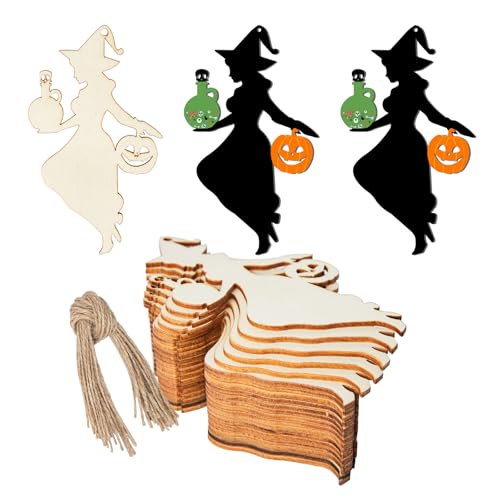 Wooden Potion Bottle Witch Halloween Ornaments - Unfinished Craft Set, 20 Pieces