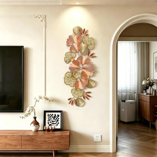 Large Metal Wall Art Ginkgo Leaves - Copper & Gold 3D Wall Decor, Indoor Outdoor Home Accent - Gold Variation