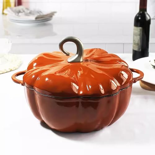Orange Pumpkin Dutch Oven Pot with Lid - 3.9 Quart Enamel Cast Iron Stew & Soup Pot