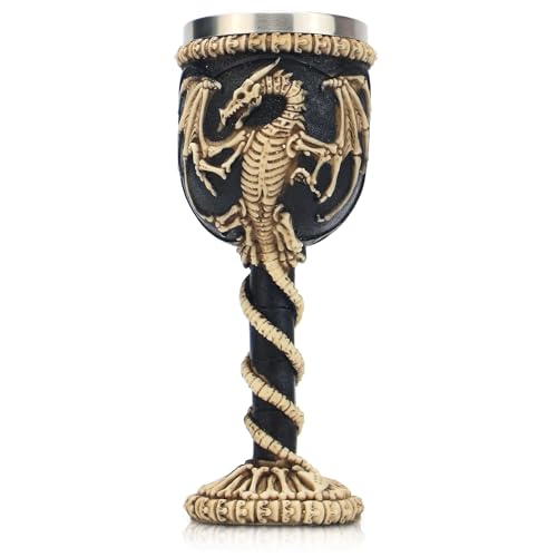 Medieval Gothic Stainless Steel Dragon Chalice Goblet - Resin Body - 7oz Variation B