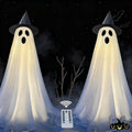 Big Ghost Halloween Light-Up Decorations - 4.76Ft Outdoor Indoor Spooky Decor with Witch Hat