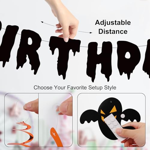 Halloween Birthday Decorations Banner Black Orange - Spooky Party Supplies