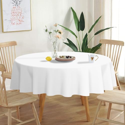 Disposable White Round Plastic Tablecloth - 6 Pack, 84 Inch for Events & Parties