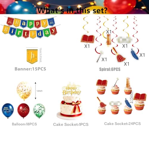 Wizard Magic Birthday Party Supplies Set - Red Theme 64, Complete Decor Pack for Kids' Celebrations