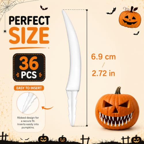 36-Piece Halloween Pumpkin Teeth for Jack-o'-Lantern Carving - White, Reusable
