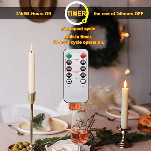 Rechargeable Flameless Taper Candles with Remote & Timer Set - Ivory, 12 Pieces